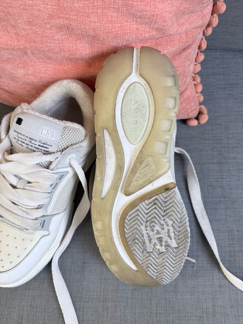 AMIRI White Chunky Leather & Mesh Sneakers - Picture 5 of 5